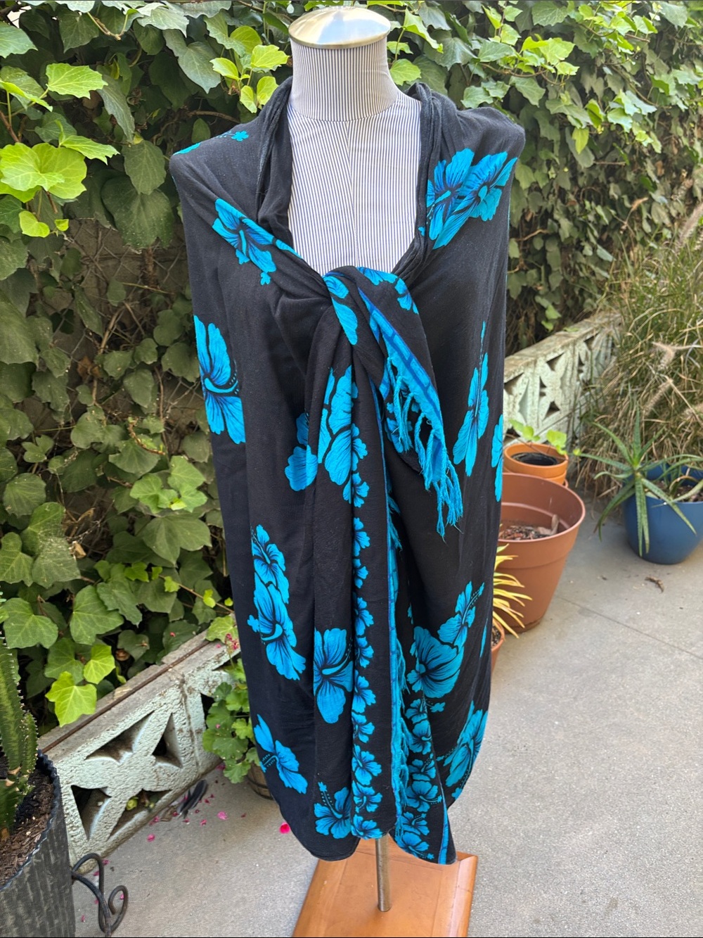 Black Wrap with Vibrant Blue Floral Print